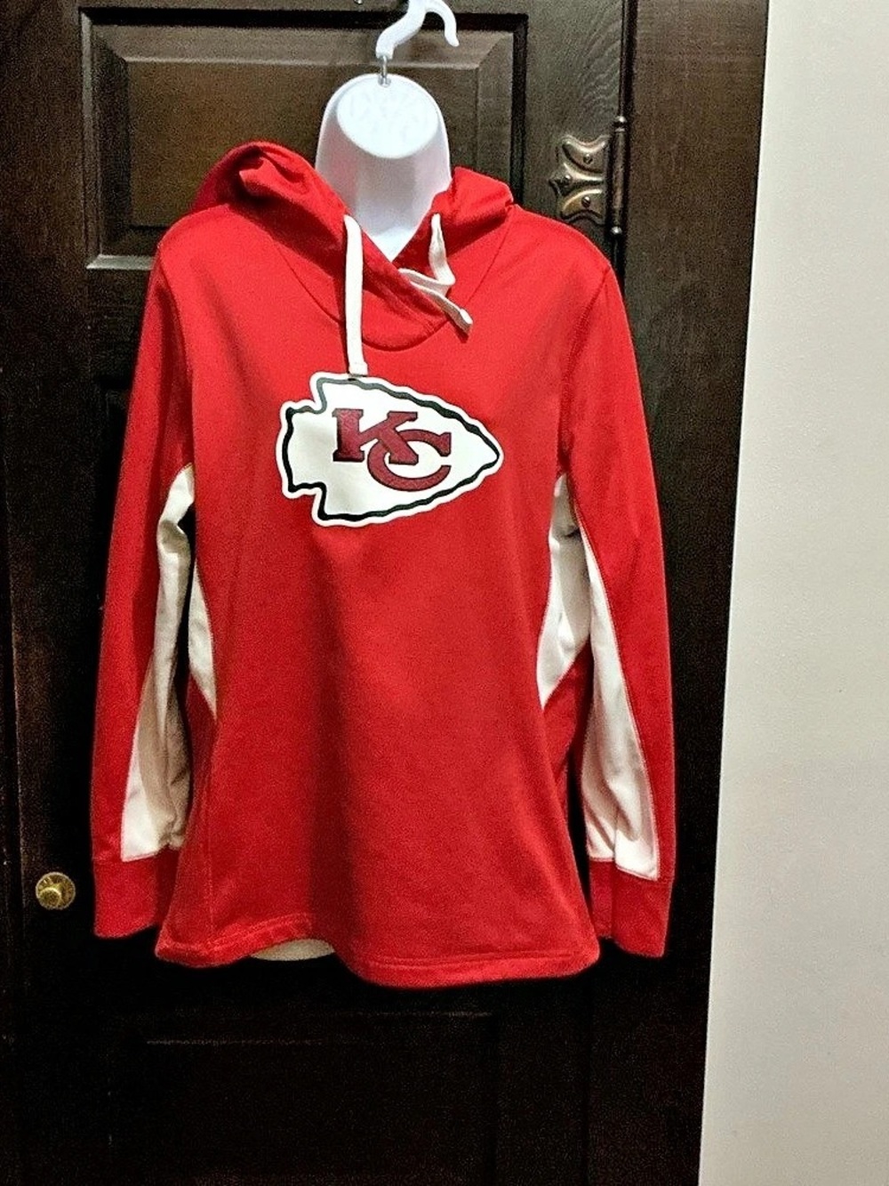 (57) NFL Kansas City Chiefs Hoodie Red White Size Large